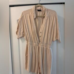 Tan Womens Romper Playsuit with Elastic Waist - Large